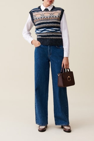 Camisola sem mangas em alpaca, lã e lã mohair - Azul-marinho