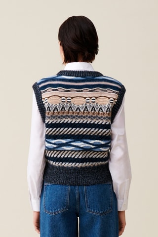 Camisola sem mangas em alpaca, lã e lã mohair - Azul-marinho