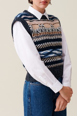 Camisola sem mangas em alpaca, lã e lã mohair - Azul-marinho