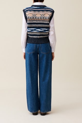 Camisola sem mangas em alpaca, lã e lã mohair - Azul-marinho