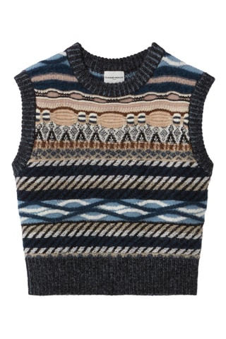 Camisola sem mangas em alpaca, lã e lã mohair - Azul-marinho