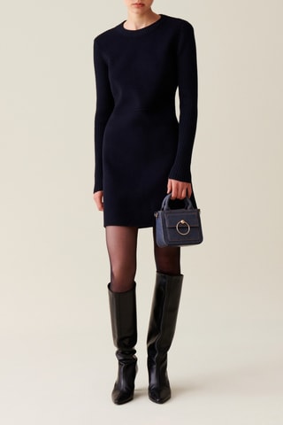 Vestido-camisola em lã - Azul-marinho