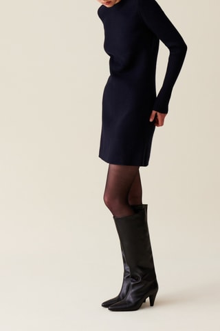 Vestido-camisola em lã - Azul-marinho