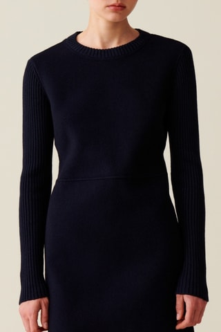 Vestido-camisola em lã - Azul-marinho