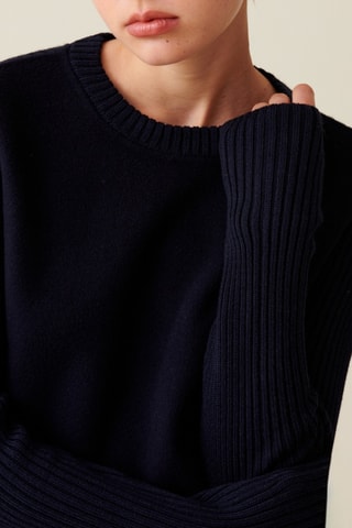 Vestido-camisola em lã - Azul-marinho