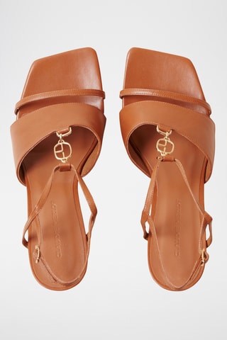 Sandálias de salto em couro de cordeiro - Camel