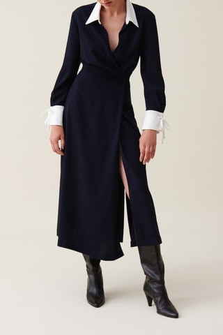 Vestido traçado - Azul-marinho e branco