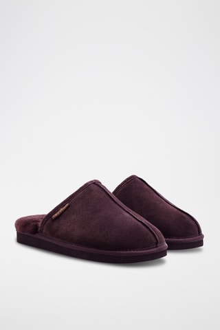 Chaussons fourrés en nubuck - Marron foncé