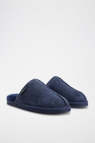 Chaussons fourrés en nubuck - Bleu marine
