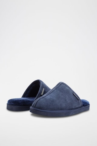 Chaussons fourrés en nubuck - Bleu marine