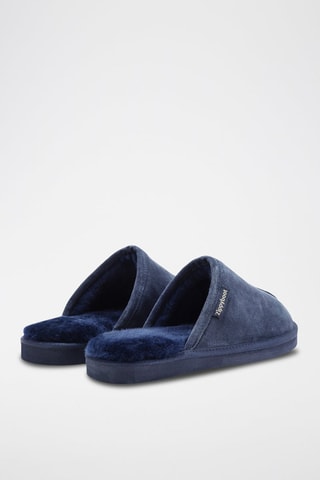 Chaussons fourrés en nubuck - Bleu marine