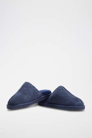 Chaussons fourrés en nubuck - Bleu marine