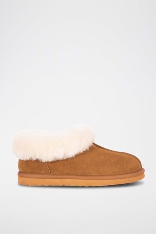 Pantoufles fourrées en cuir de mouton Bootie - Camel