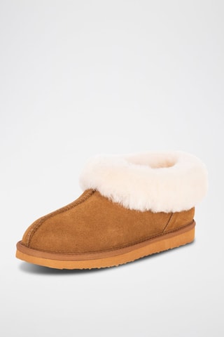 Pantoufles fourrées en cuir de mouton Bootie - Camel