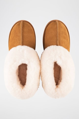Pantoufles fourrées en cuir de mouton Bootie - Camel