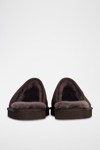 Pantoufles fourrées en cuir de mouton nubuck - Marron