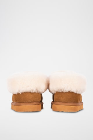 Pantoufles fourrées en cuir de mouton nubuck - Marron