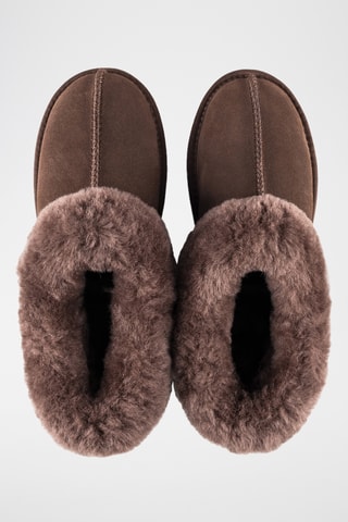 Pantoufles fourrées en cuir de mouton nubuck - Marron