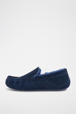 Mocassins fourrés en cuir de mouton nubuck - Bleu marine