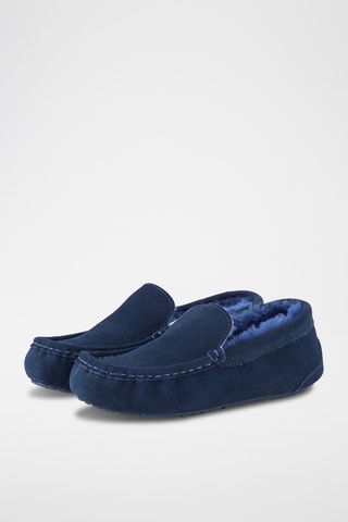 Mocassins fourrés en cuir de mouton nubuck - Bleu marine