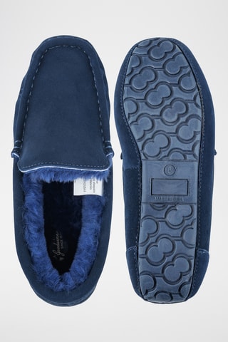 Mocassins fourrés en cuir de mouton nubuck - Bleu marine