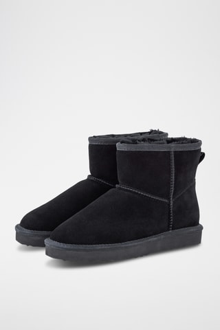 Bottines fourrées en cuir de mouton nubuck - Noir