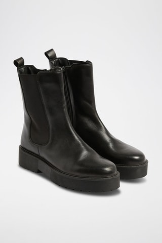 Botins subidos em couro - Preto
