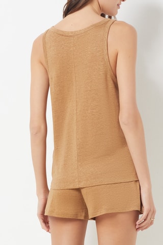 Camisola de alças de pijama em linho Zanzibar Bege