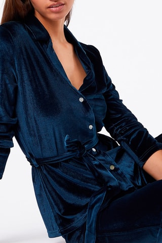 Velours Broek Hoge Taille Wide Legs Velvety  Marineblauw