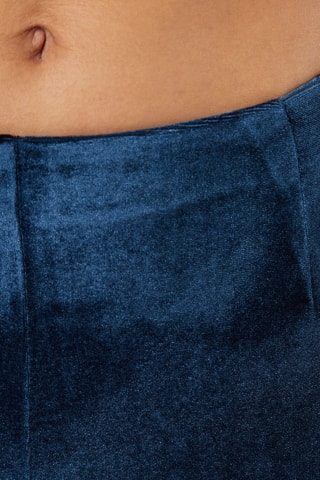 Velours Broek Hoge Taille Wide Legs Velvety  Marineblauw