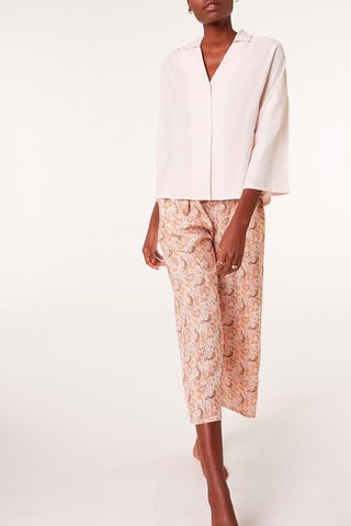 Calças wide legs 7/8 em linho cintura subida Norma - Multicolor - Etam