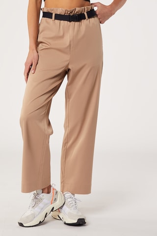 Calças wide legs de cintura subida Petale Bege