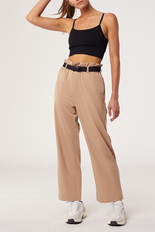 Calças wide legs de cintura subida Petale Bege