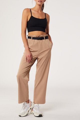 Calças wide legs de cintura subida Petale Bege