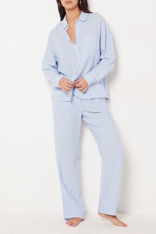 Camisa de pijama em linho - Azul-celeste