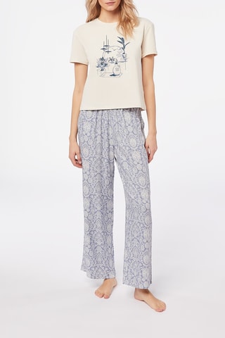 Calças de pijama cintura subida Bania - Azul e branco