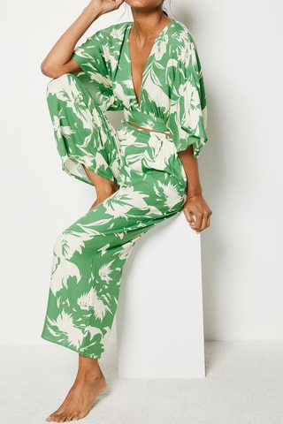 Calças de pijama de cintura subida - Verde-claro