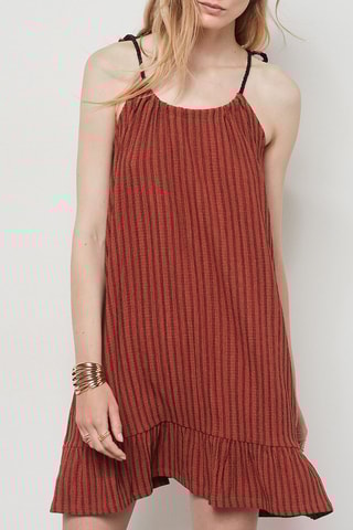 Vestido às riscas - Castanho