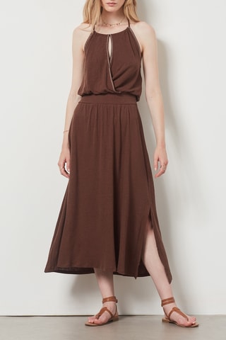 Vestido em linho - Castanho