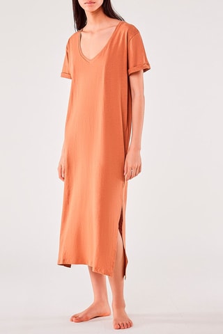 Vestido midi em linho Sole Cobre