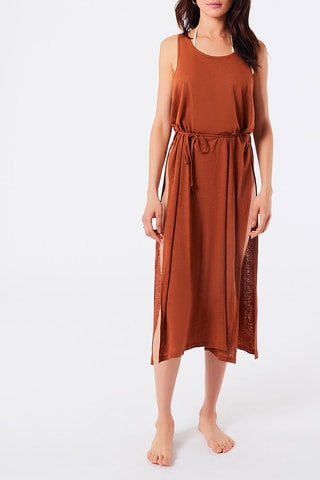 Vestido midi em linho Tina Castanho