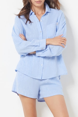 Camisa de pijama em linho Pajamas Azul-celeste mesclado