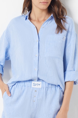 Camisa de pijama em linho Pajamas Azul-celeste mesclado