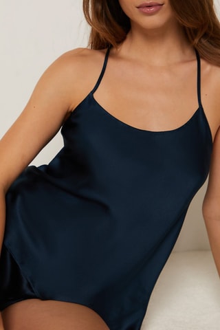 Camisola de pijama em seda Pearly - Azul-marinho