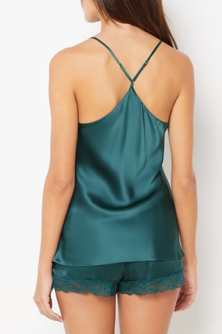 Camisola de pijama em seda Pearly - Verde-escuro