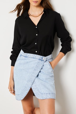 Saia traçada de ganga - Azul-claro