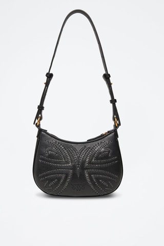 Sac bandoulière en cuir de mouton Half Moon Baby - Noir