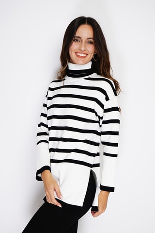 Túnica de caxemira misturada - Branco e preto - Branco e preto