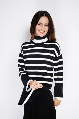 Túnica de caxemira misturada - Branco e preto - Branco e preto