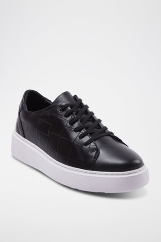 Sapatilhas com plataforma de couro - Preto